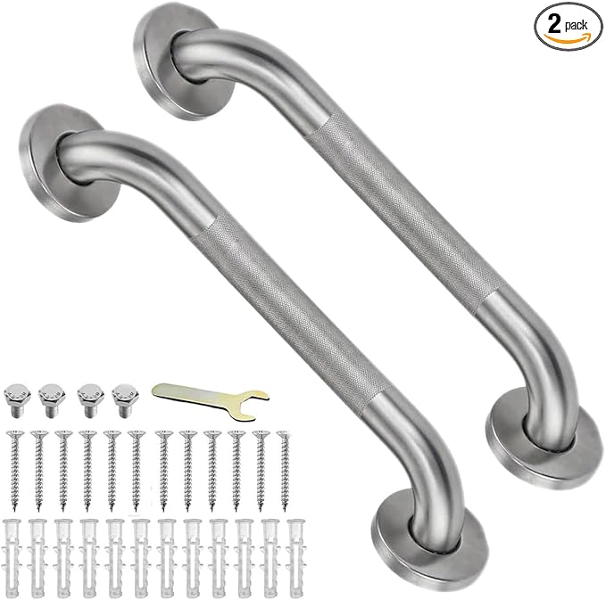 16'' Grab Bars for Bathtub and Shower 2 Pack, 1-1/4'' Diameter Shower Grab Bar for Elderly with Anti-Slip Textured Grip Stainless Steel Bath Handrails