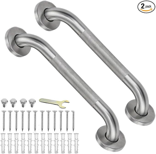16'' Grab Bars for Bathtub and Shower 2 Pack, 1-1/4'' Diameter Shower Grab Bar for Elderly with Anti-Slip Textured Grip Stainless Steel Bath Handrails