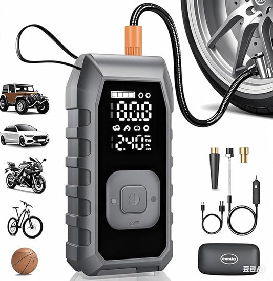 Jump Starter with Air Compressor，Portable Car Battery Jump Starter (Grey)