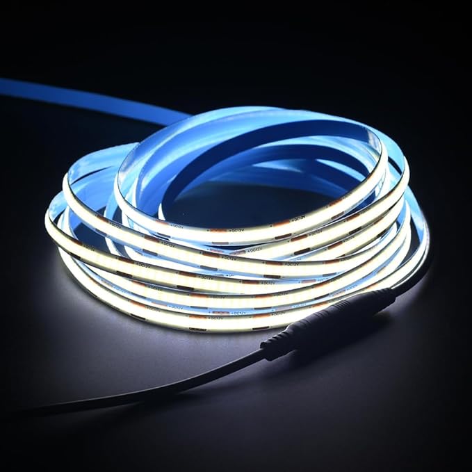 COB LED Strip Lights 12V 8W/M 16.4ft/5m 320LED/M White 6500K CRI90+ Flexible High Density LED Tape Lighting for Indoor Home Cabinet,Bedroom,Kitchen,DIY Lighting Project(No Adapter or Controller)