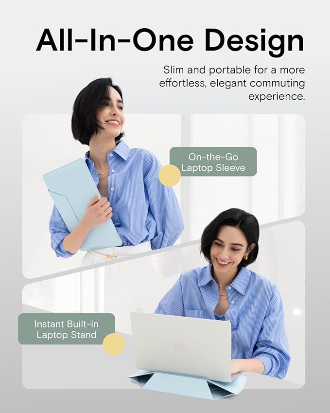 MOFT Laptop Carry Sleeve, 2-in-1 Laptop Bag & Stand for 14" MacBook Air/Pro & Dell/HP/Lenovo/Asus, Stylish Slim Computer Sleeve Bag with Expandable Storage for Computer Accessories, Soothing Mist