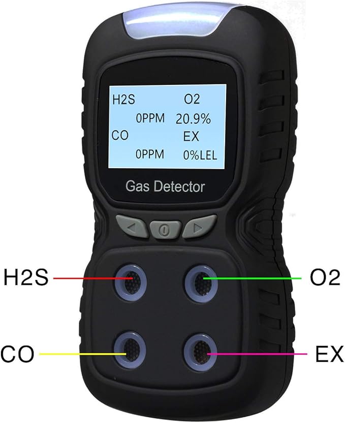 4 in 1 Gas Detector, Rechargeable Portable 4 in 1 Gas Clip 4-Gas Monitor Meter Tester Analyzer Sound Light Shock