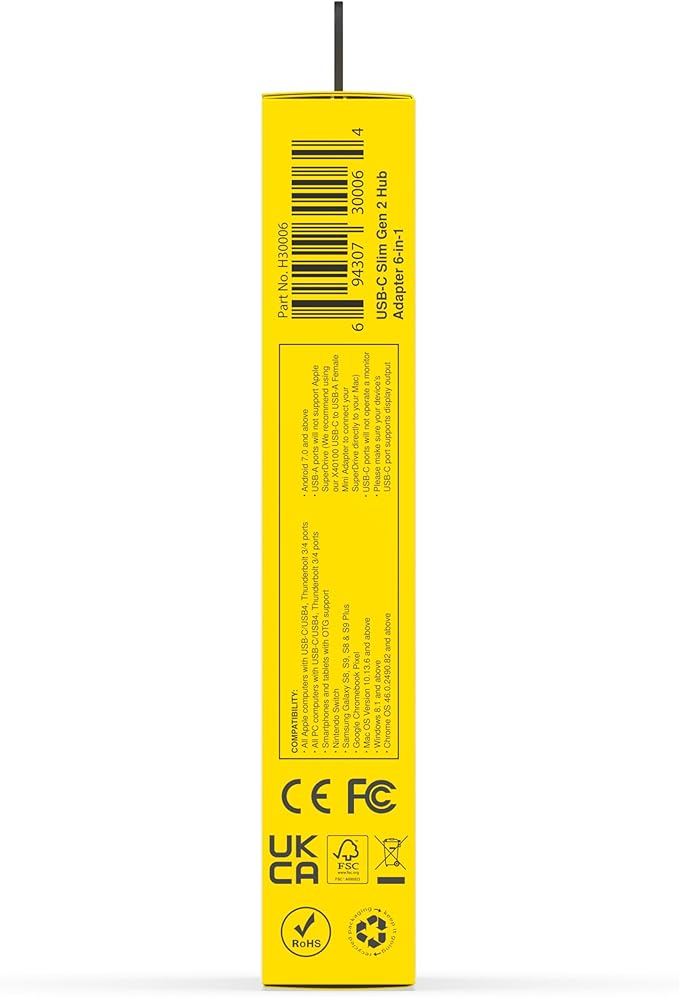 EZQuest USB-C Slim Gen 2 Hub Adapter 6-in-1 1 USB-C 4K/60Hz Video, 4 USB-C Gen 2 10Gbps, and 1 USB-C Power Delivery 3.0