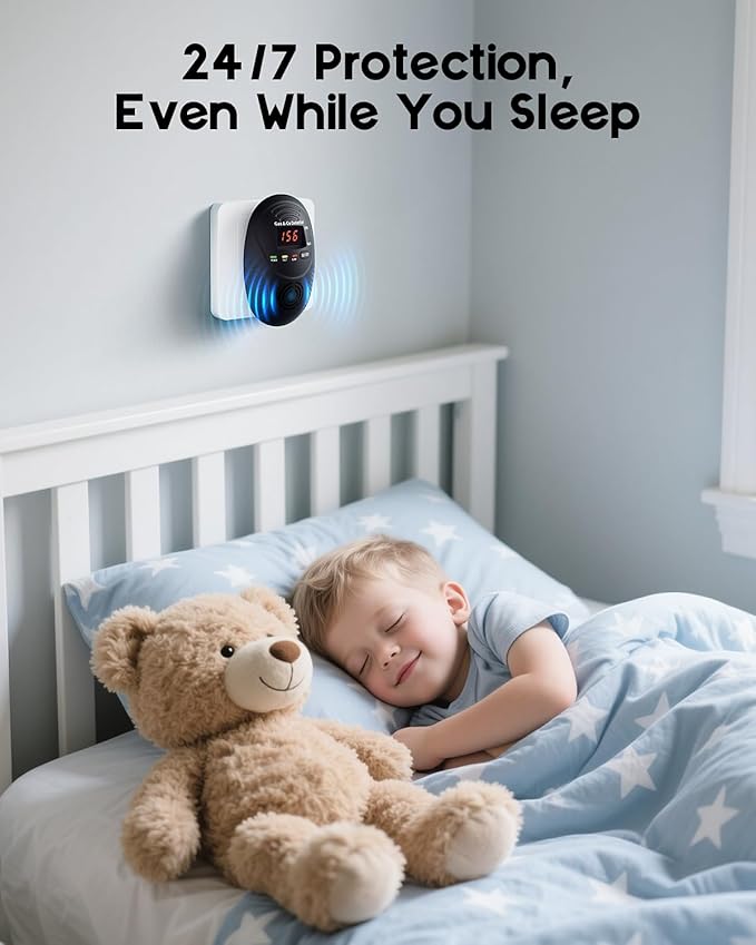 Carbon Monoxide Detectors and Natural Gas Detector, Carbon Monoxide Detectors Plug in, Gas Leak Detector with Dual Sensors - Natural, Propane, Co Leak Detection for Home, RV Essentials, Black, 1Pcs