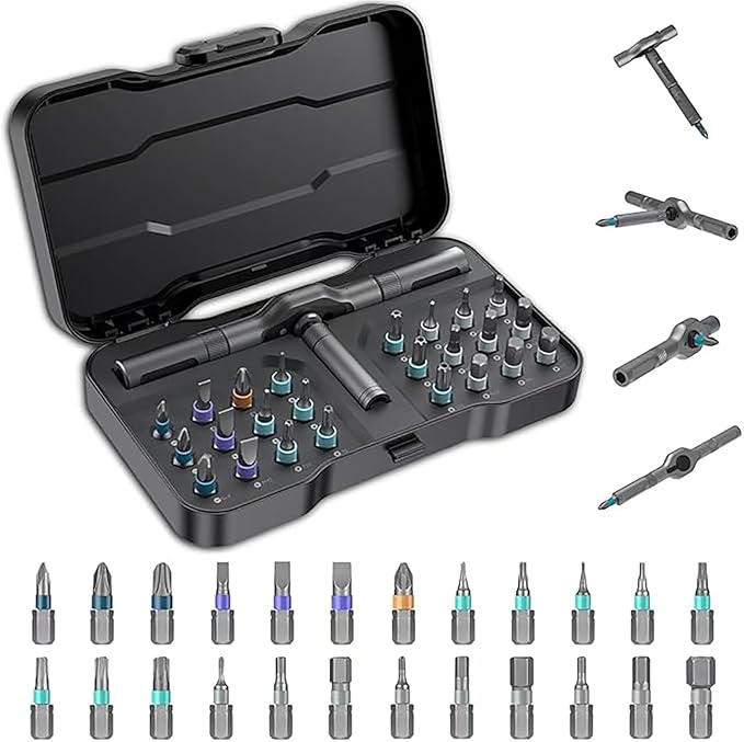 24 in 1 Magnetic Ratchet Screwdriver Set, Multi Bit DIY Magnetic Screwdriver Set with Detachable Ratchet Handle, Portable Precision Repair Tool Kit for Furniture, Computer, Electronics, Bicycle