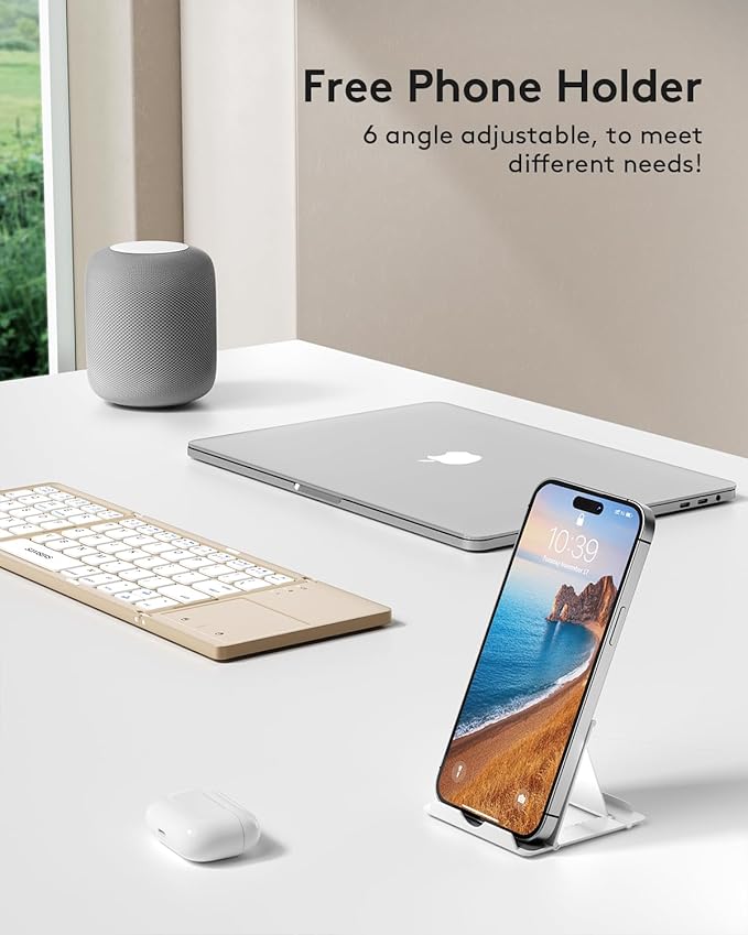 Samsers Foldable Bluetooth Keyboard with Touchpad - Portable Wireless Keyboard with Holder, Rechargeable Full Size Ultra Slim Pocket Folding Keyboards for Android Windows iOS Tablet & Laptop - Gold