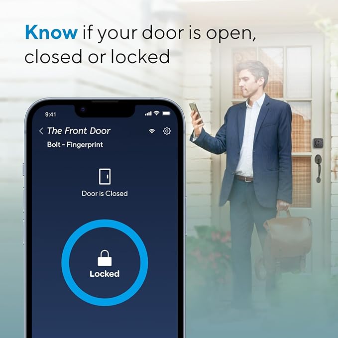 ULTRALOQ 2025 Upgrade Bolt Fingerprint Smart Lock,Biometric Deadbolt with Built in WiFi,Keyless Entry Door Lock for Front Door,App Remote Control,10 Months Battery,IP65 Waterproof,BHMA Grade AAA