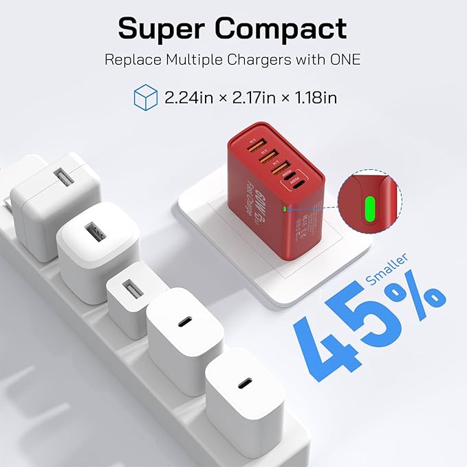 2Pack USB C Fast Charger Block, 60W 5-Port USB C Wall Charger 30W Type C Charging Block, 2USB C+3USB A PPS/PD 3.0 Multiport Charging Cube for iPhone 16 15 14 13 Pro Max,for Galaxy S25 S24 Ultra, i Pad