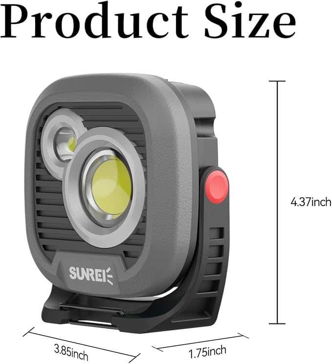 LED Rechargeable Magnetic Work Light SUNREI Mechanic Light Power Bank 180° Rotating, 1500LM, 6 Modes, Magnetic&Hook, 13500mAh Battery, Magnetic Flashlight for Camping, Car Repairing (Gary)