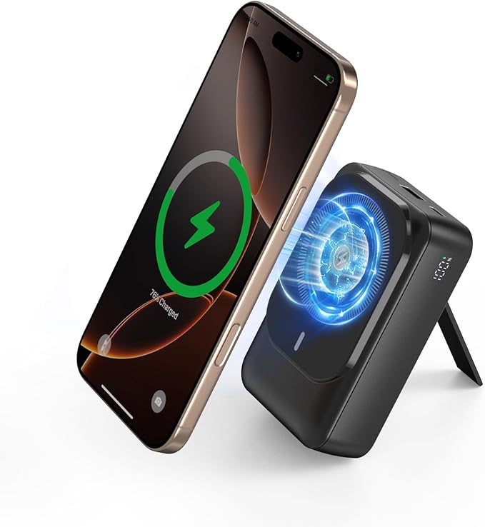Magnetic Wireless Power Bank 26800mAh, PD 22.5W Type-C Fast Charging Portable Charger 5 Outputs, Battery Pack for Magsafe Built in Cables with Stand LED Display for iPhone 16/15/14/13/12 Series-Black