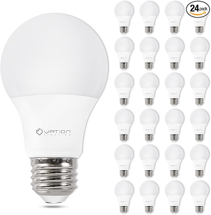 A19 4000K LED Light Bulbs Neutral White, 60 Watt Equivalent, Efficient 8.5 Watt, 800 Lumens, E26 Medium Base, Non-Dimmable, ETL/UL Listed, 24 Pack