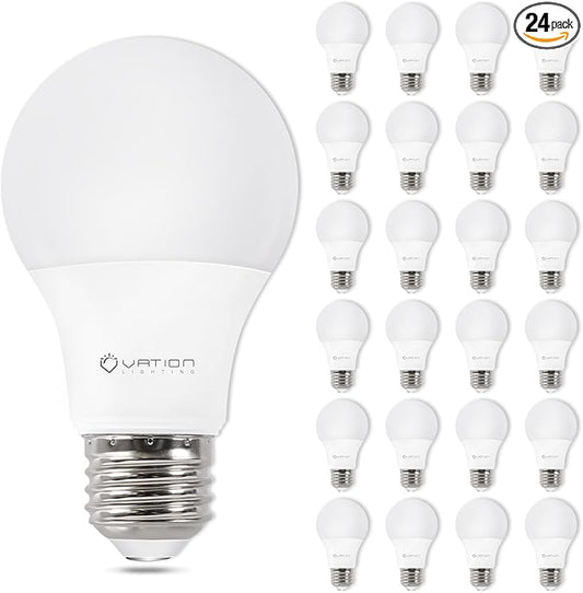 24 Pack A19 LED Light Bulb Daylight 5000K LED Bulbs, 60 Watt Equivalent, Efficient 8.5 Watt, 800 Lumens, E26 Medium Base, Non-Dimmable, ETL/UL Listed