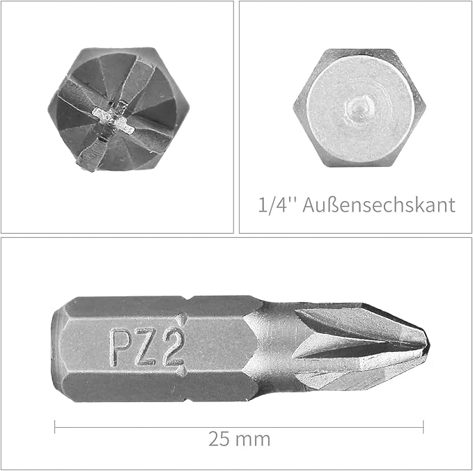 HPHOPE PZ2 Screwdriver Bit Set, Pozi Bits PZ2 1/4" Hexagon Bit (Length: 1", 25 Pack)