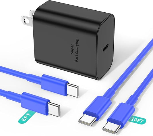 45W Super Fast Charger Type C for Samsung S24, USB C Android Phone Charger Fast Charging Block with 6FT/10FT Type C Charger Cord for Samsung Galaxy S24+ Ultra/S23+ Ultra/S22+ Ultra/iPhone 17/16-Blue
