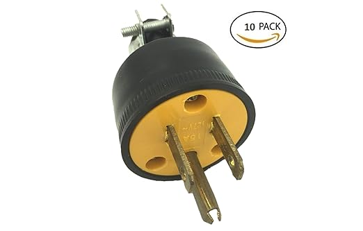 BRUFER 310103 Heavy Duty Male Electric Plugs - 10 Pack, 3 Prong Plug 125V 15A, Electrical Plug for 3 Wire Power Cord Replacement, Replacement Plug 3 Prong for Extension Cord Ends- Bulk Pack