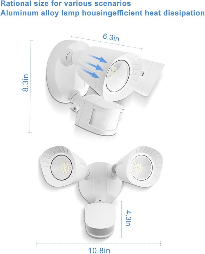 UFOND LED Security Lights Outdoor Motion Sensor Light，2400 Lumen All Aluminum Floodlight,Waterproof,Angle Adjustable,6500K,4 Modes,for Garage Porch Balcony Patio
