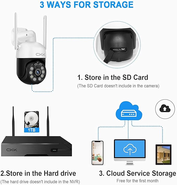 3MP PTZ CKK Cameras, 4pcs Wireless Security Camera System Outdoor with 1TB Hard Drive, 8 Channel 3MP WiFi Surveillance NVR System, 2 Way Audio, Floodlights & Siren Alarm,AI Human Detection