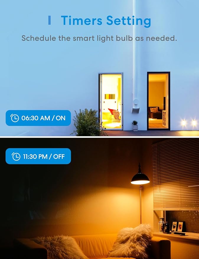 meross Wi-Fi Smart Light Bulb, Color Changing Led Bulbs Compatible with Alexa and Google Home, 2700K-6500K Tunable White, 810 Lumens 60W Equivalent, A19, E26, 2 Pack