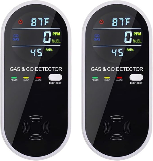 2 Packs Natural Gas Leak Detector and Carbon Monoxide Detectors, 4-in-1 Gas & Carbon Monoxide Detector with Temperature(°F) & Humidity,Propane & CO Detector for Home,RV,Apartment