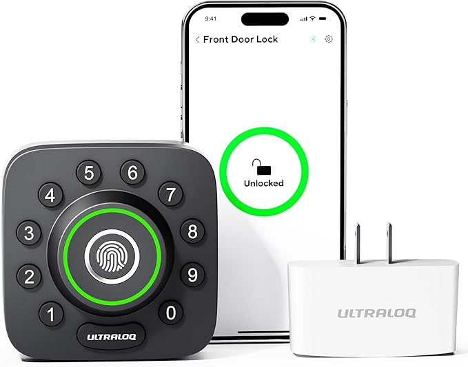 ULTRALOQ U-Bolt Pro Smart Lock with WiFi Bridge, 7-in-1 Fingerprint Keyless Entry Door Lock, App Remote Control, Backlit Keypad, Auto Unlock, Front Door Smart Deadbolt, IP65 Waterproof, 1Year Battery