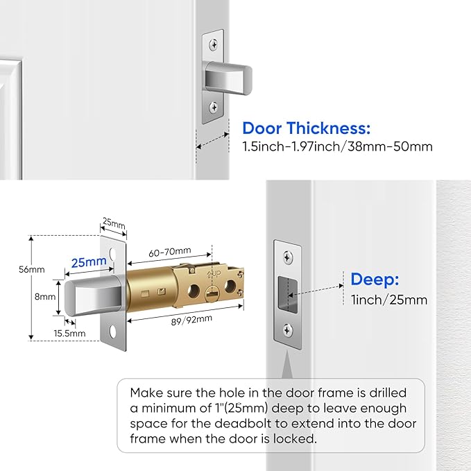 Fingerprint Smart Door Lock, Keyless Entry Deadbolt, Electronic Biometric Deadbolt with Phone/Watch App Control, Auto Lock with Touchscreen Keypad for Bedroom, Front Door, 7 Ways to Unlock