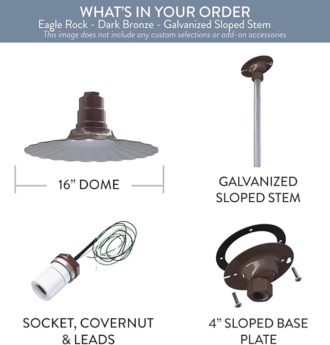 Steel Lighting Co. Eagle Rock Pendant | Ceiling Mounted Light | 16 inch Radial Wave | 12 inch Sloped Stem | Heavy Duty Steel Retro Farmhouse Style Made in America | Dark Bronze Exterior/White Interior