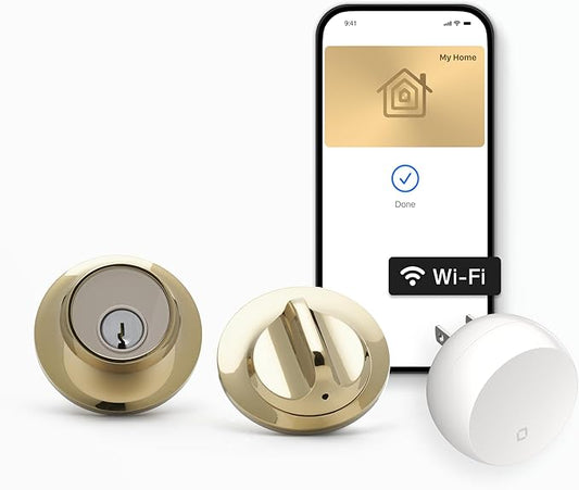 Level Lock+ WiFi Deadbolt Smart Lock - World's Smallest Smart Lock Plus Apple Home Key - Lock/Unlock Anywhere - Level App for iOS & Android - Works with Alexa, Apple & Google Home (Polished Brass)
