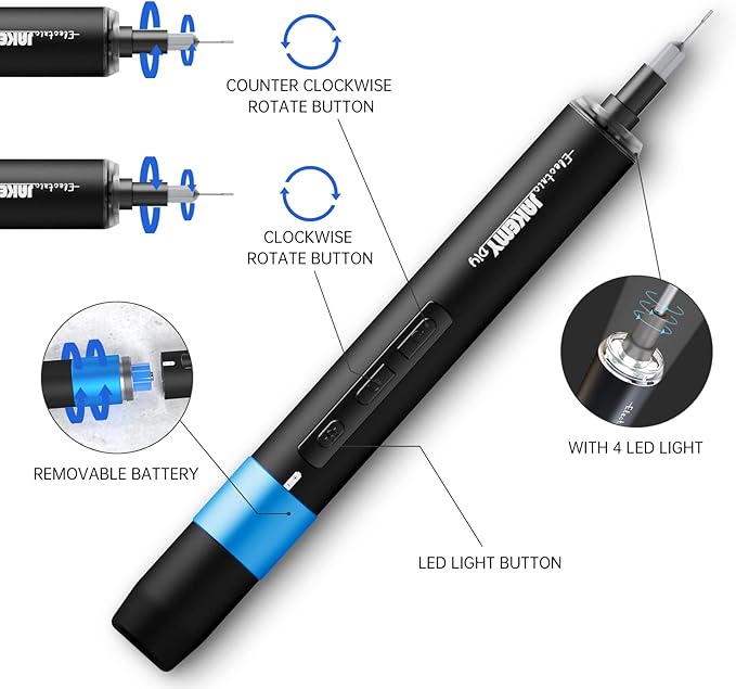 JAKEMY Electric Screwdriver, Precision Magnetic Screwdriver Bit Set(40 Bits), Dual-Mode Rechargeable Mini Cordless Power Screwdriver Repair Tool Kit with LED for Electronics Laptop Phone Watch Toy