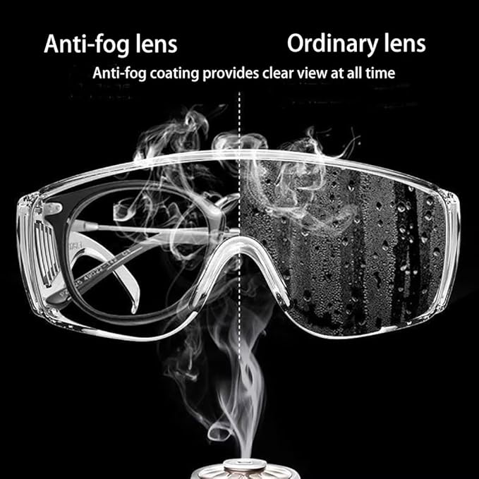 Clear Safety Glasses, Splash Proof Goggles with Anti Fog, Lab Protective Goggles, Lightweight Protective Eyewear Over Glasses Impact Scratch Resistant