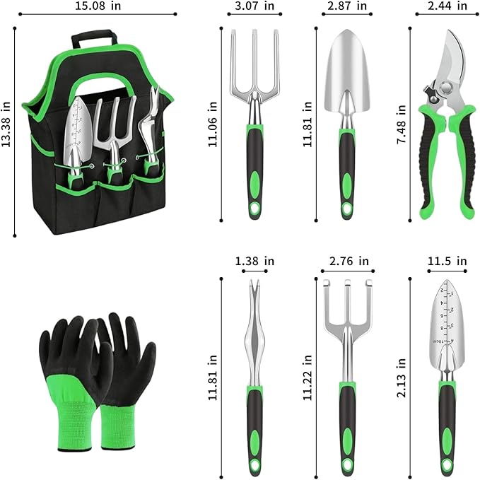 Gardening Tool Set, 8 Heavy-Duty Garden Kits, Including Pruners, Gloves, Rakes, Shovels, Etc., Ergonomic Manual Tools for Planting, Pruning and Transplanting