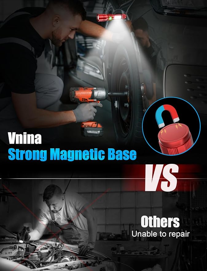 UV Rechargeable Flashlights Tactical,1000 High Lumens 3 in 1 LED Black Light Flashlight -Magnetic Base/Sidelight/Zoomable, Bright Pocket Flash Light for Stains Detection Camping Emergency,Red