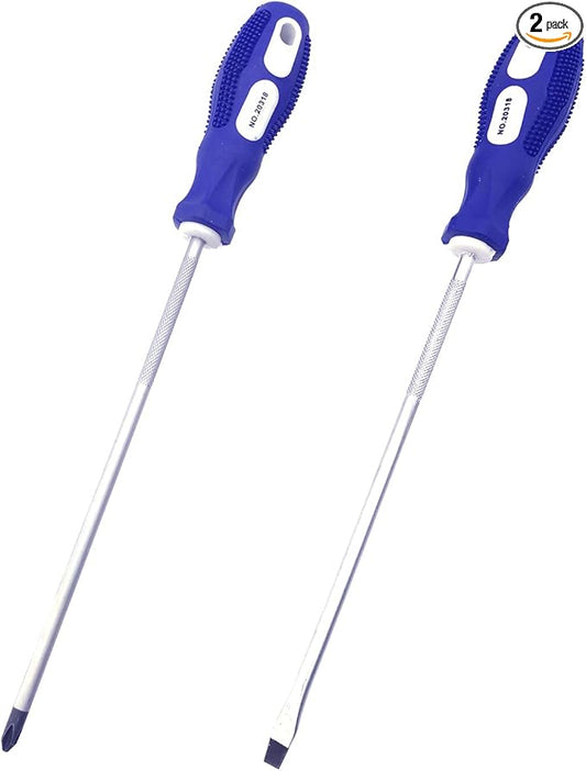 Slotted and Phillips Screwdriver, 6" Long Cross-head & Flat Blade （PH2）, 2 Packs Magnetic Screwdriver with Rubber Handle (6 inch)