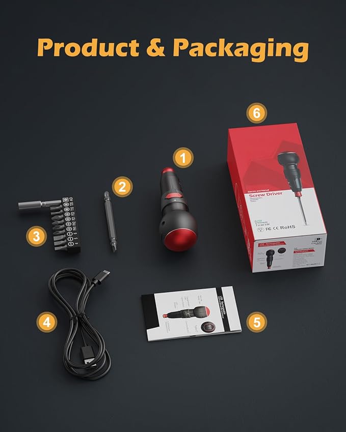 3.6V Cordless Screwdriver Set, Electric Screwdriver, Rechargeable Power Screwdriver, Electric Ball Grip Screwdriver, 3N.m/10N.m MAX, 280 RPM, Type-C Charging, LED Light for Electronics, DIY