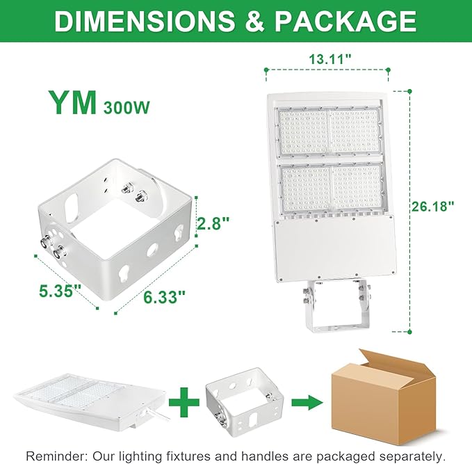 300W LED Parking Lot Light, 5000K 42000LM(140lm/w) LED Shoebox Area Light - Yoke Mount, Dimmable Commercial Street Lighting, Surge Protection Built-in, AC100-277V UL DLC Listed