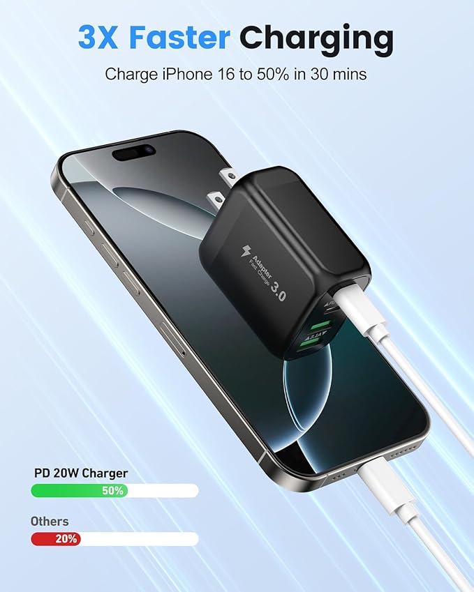 40W USB C Charger Block, 2-Pack 4-Port Fast Charging Block Power Adapter, Dual PD & QC Type-C Multiport Wall Charger for iPhone 16 15 14 13 12 11 Pro Max, Samsung, Tablets