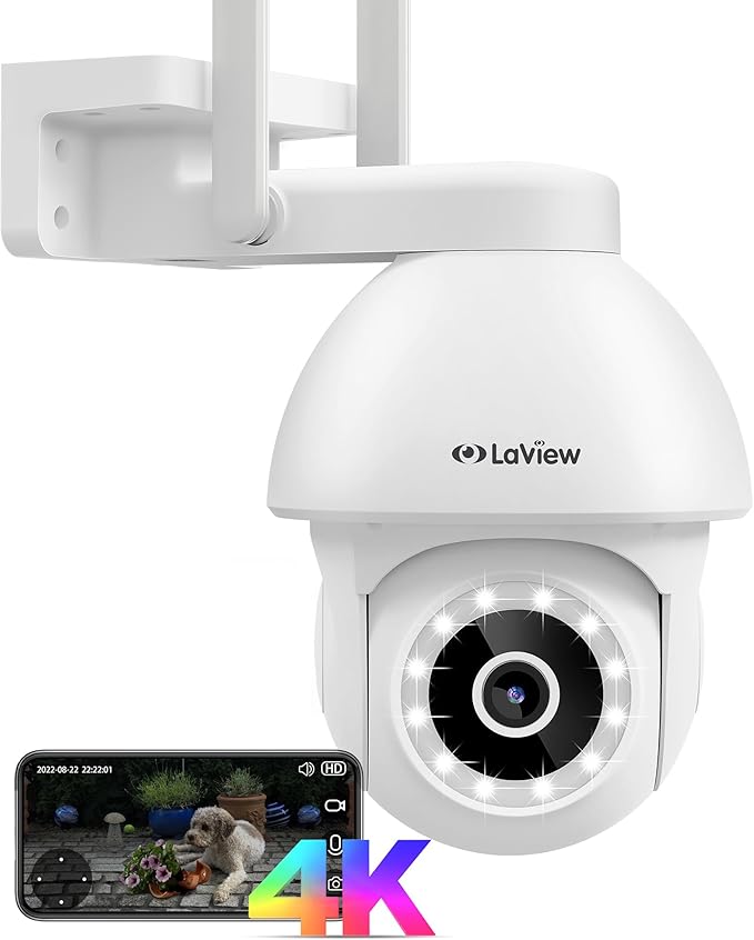 LaView 8MP Security Camera Outdoor Wired Starlight Color Night Vision,4K Cameras for Home Security AI Human Detection & Auto Tracking, IP65 Outdoor Camera 2-Way Audio, US Cloud, Compatible with Alexa