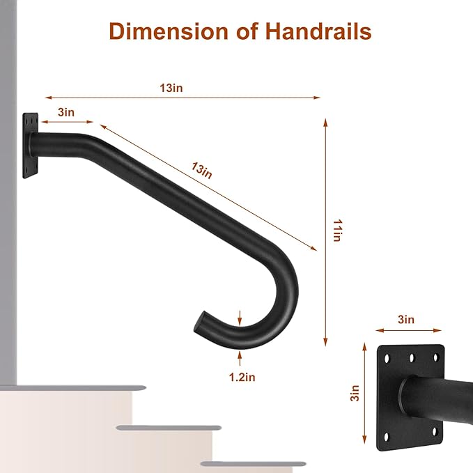 2PCS Hand Rails for Outdoor Steps, Outdoor Handrail Safety Grab Bar for Stairs Wall Mounted U Shaped Handrail 1.25" Tube Hand Railing for Garage Entry