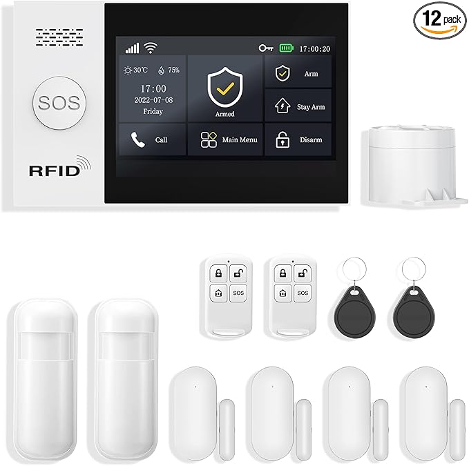 Wireless Home Alarm System 12-Piece Kit, WiFi/4G Alarm System for Home Security with Phone APP Alert (Door Sensors,Alarm Siren, Remote, Motion Detector) for Home, Apartment, Work with Alexa