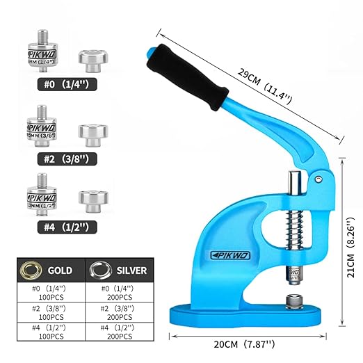 Heavy Duty Eyelet Grommet Machine Press Punch Tool Kit with 3 Dies & 900 Pcs Grommets, Self Piercing, Labor Saving, Corsetry Class Recommended