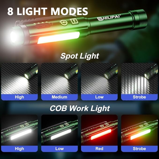 Magnetic Rechargeable Pen Light - 600 Lumen Dimmable EDC Flashlight, IPX4 Waterproof Work Light with Clip & COB LED for Mechanics, Nurses, Emergency(Green)