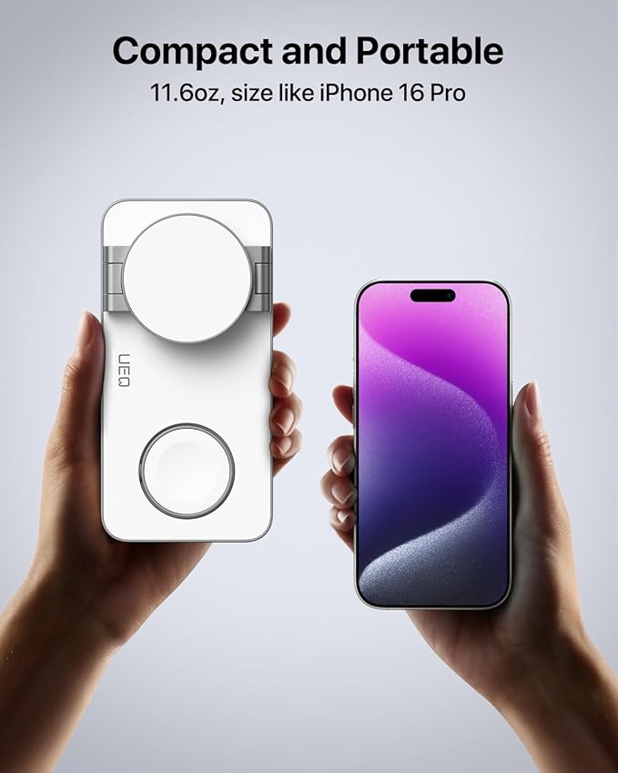 Foldable 3 in 1 Wireless Charging Station for Apple Compatible with Magsafe Charger Stand,Magnetic Wireless Charger Station for iPhone 16 15 14 13 12 Series,Airpods Pro,Apple Watch Ultra (White)