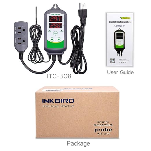 Inkbird ITC-308 Digital Temperature Controller 2-Stage Outlet Thermostat Heating and Cooling Mode Carboy Homebrew Fermenter Greenhouse Terrarium 110V 10A