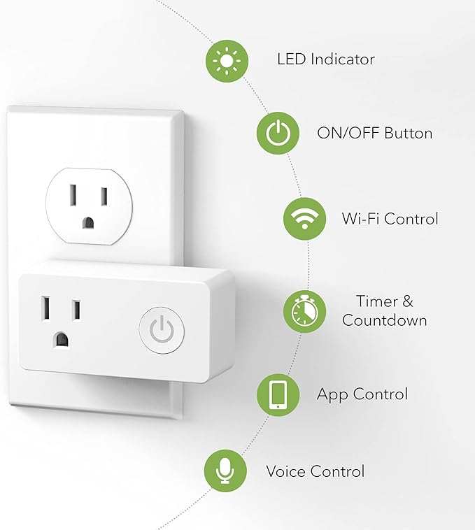 BN-LINK WiFi Heavy Duty Smart Plug Outlet, No Hub Required with Timer Function, White, Compatible with Alexa and Google Assistant, 2.4 Ghz Network Only (2 Pack)