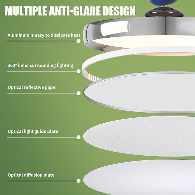 Modern Pendant Lights,Chrome 16" LED Pendant Lighting Fixture with Remote Control Dimmable 3 Color Mode & Brightness, Adjustable Hanging Lamp for Kitchen Dining Room Bedroom Kitchen Island