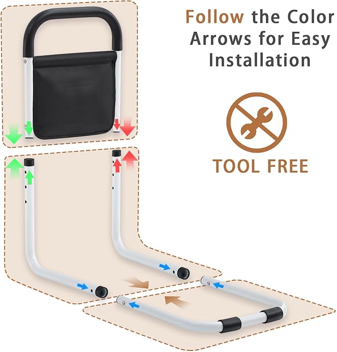 Bed Rails for Elderly Adults Safety, Bed Assist Rails for Seniors, Adjustable (19.3"-23") with 0.47 in Thick Steel Tube, Fits King, Queen, Full, Twin Bed