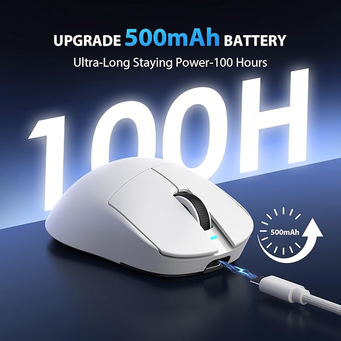 Transformers GM04 63g Lightweight Wireless Gaming Mouse, 12000 DPI, PAW3311 Sensor, 100h Battery Life, 2.4G/USB-C/Bluetooth Wireless Mouse with 5 Programmable Buttons for PC/Mac/Laptop(White)