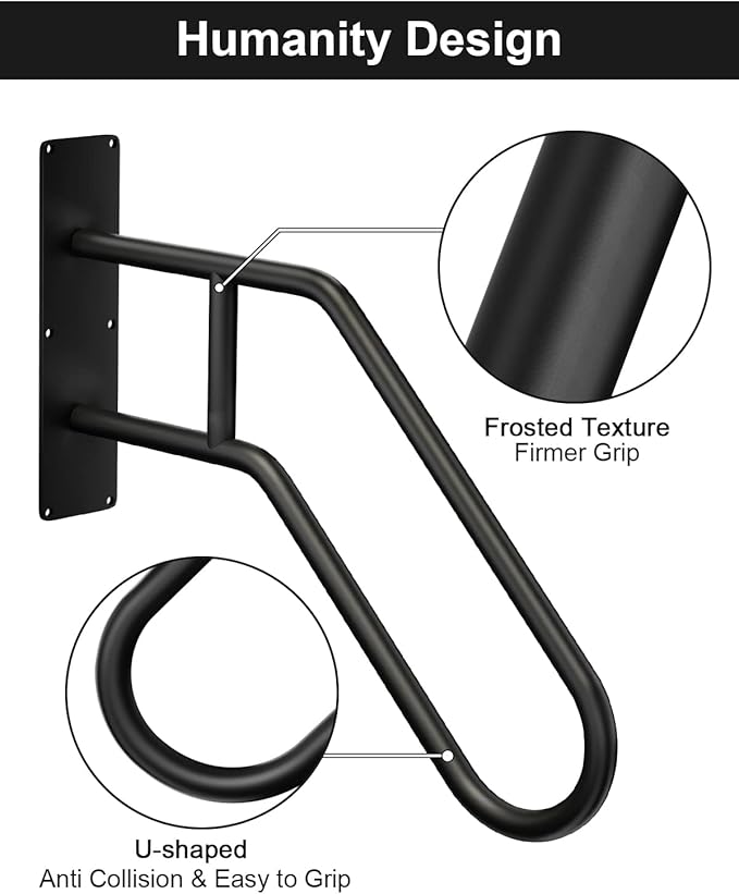 Handrails for Outdoor Steps Stair Railing Indoor, 1 to 3 Steps Stairs Wall Mounted Metal Handrail for The Elderly, Kids, Disabled, Pregnant Women