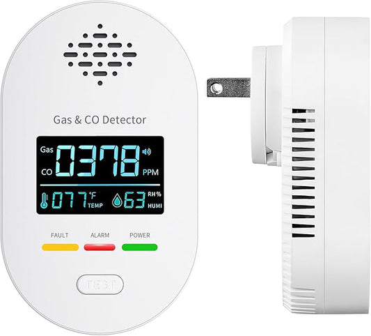 Carbon Monoxide Detectors,Plug in CO and Natural Gas Detector, Combination Gas & Carbon Monoxide Detectors for Travel with Temperature Humidity Display, 4 in 1 CO & Gas Detector for Home/Travel