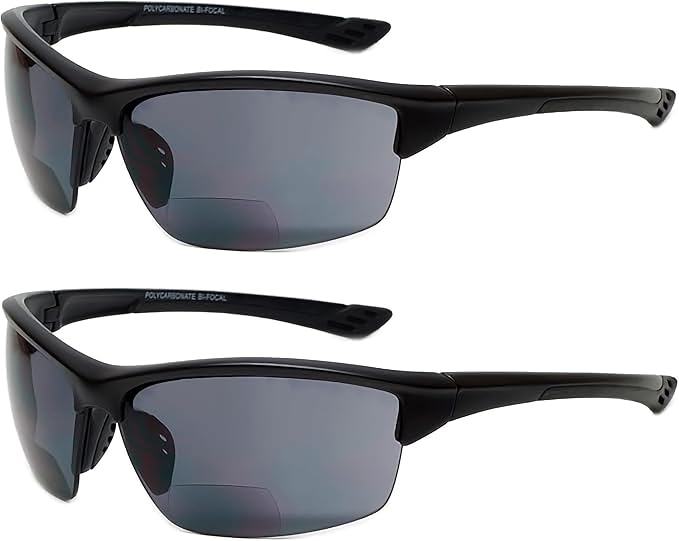 Calabria Sport 202BF Bifocal Reading Safety Glasses Readers Men Women Anti Fog Wrap Around Tinted UV Protection Semi-Rimless