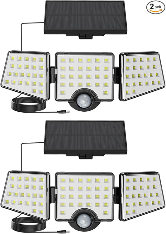 Solar Lights for Outside, WL5000 Motion Activated Security Lights, Separate Solar Panel, 3 Adjustable Head 270° Wide Lighting Angle, IP65 Waterproof Wall Lamp for Porch Yard Garage, 2 Packs